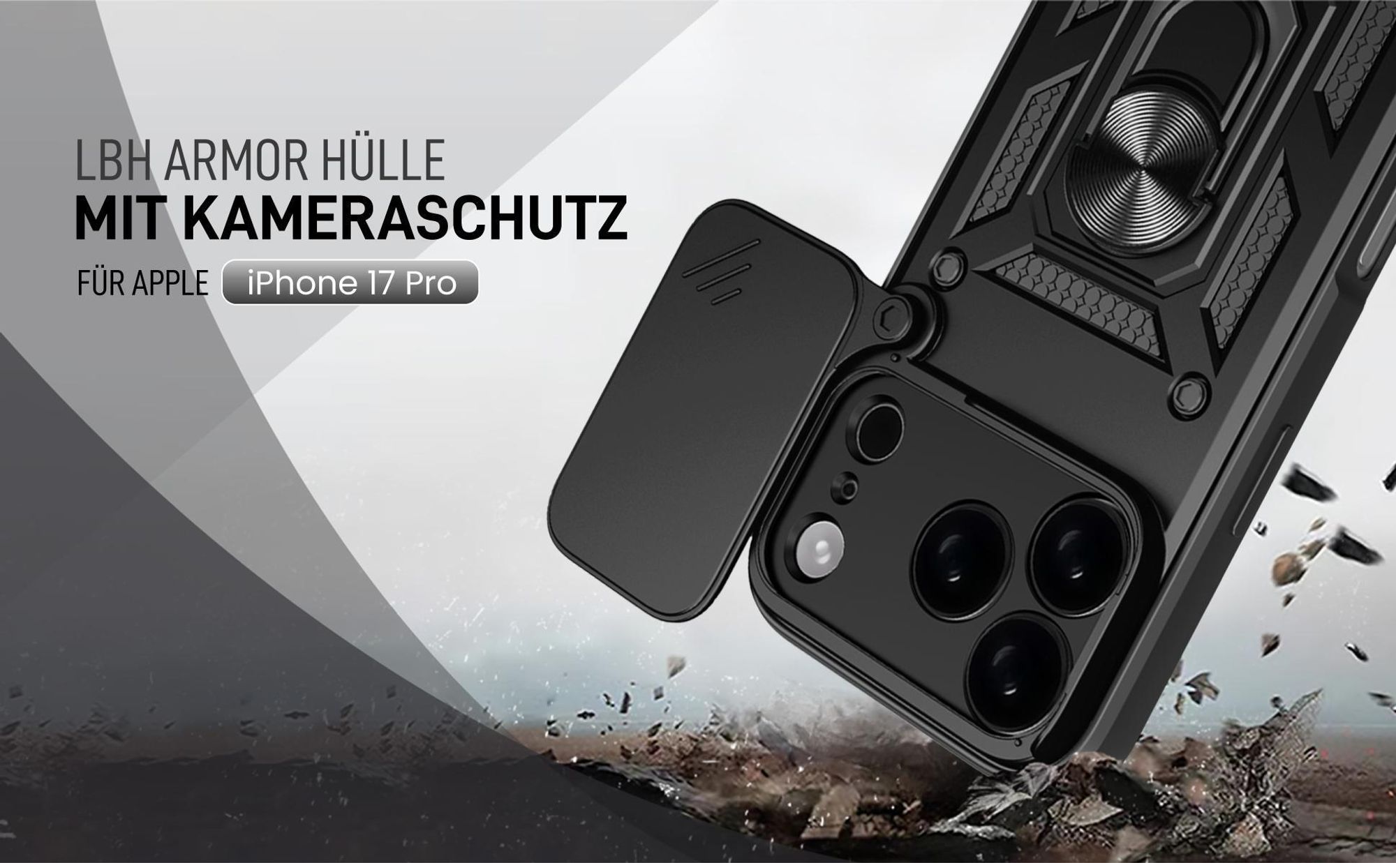 Schwarze Outdoorhülle mit Kameraschutz für Apple iPhone 17 Pro