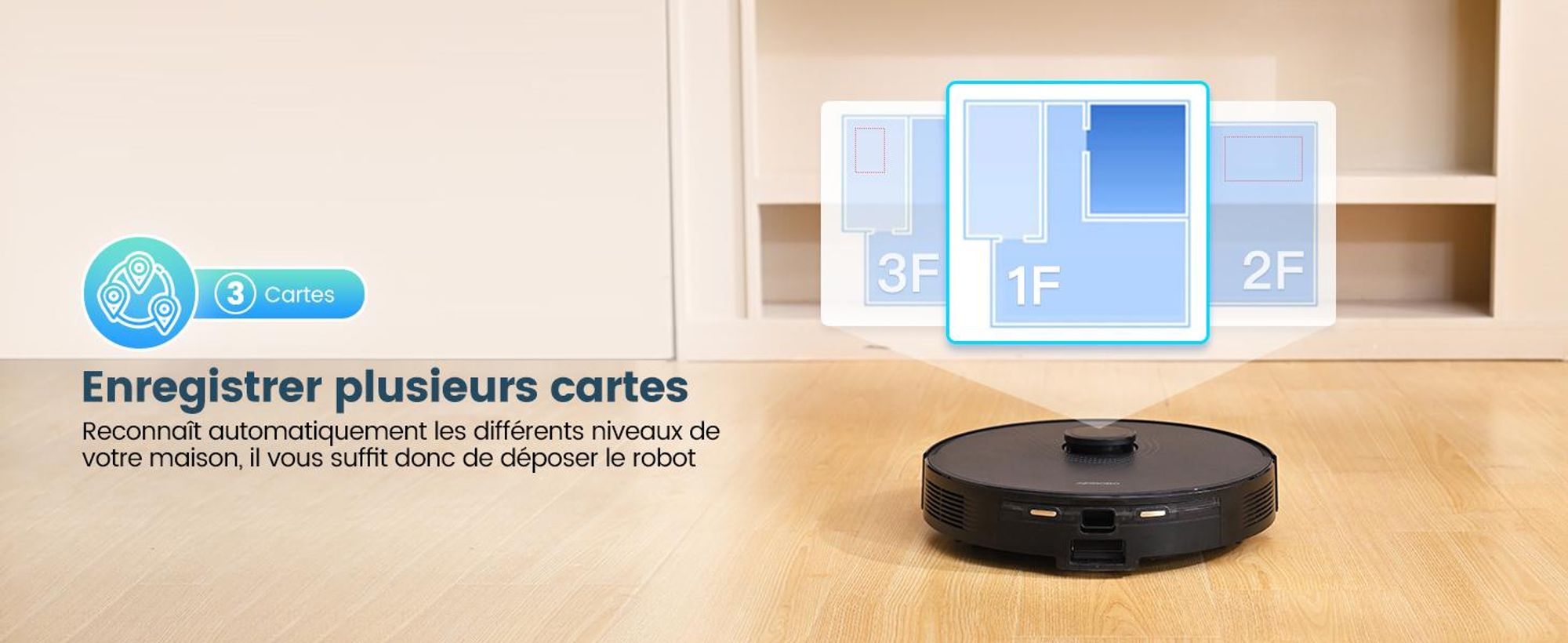 AIRROBO L40+ Robot aspirateur et balayeur avec station d'aspiration, auto-vidangeable, capacité de 60 jours, cartographie à domicile, WLAN/App/Alexa/télécommande