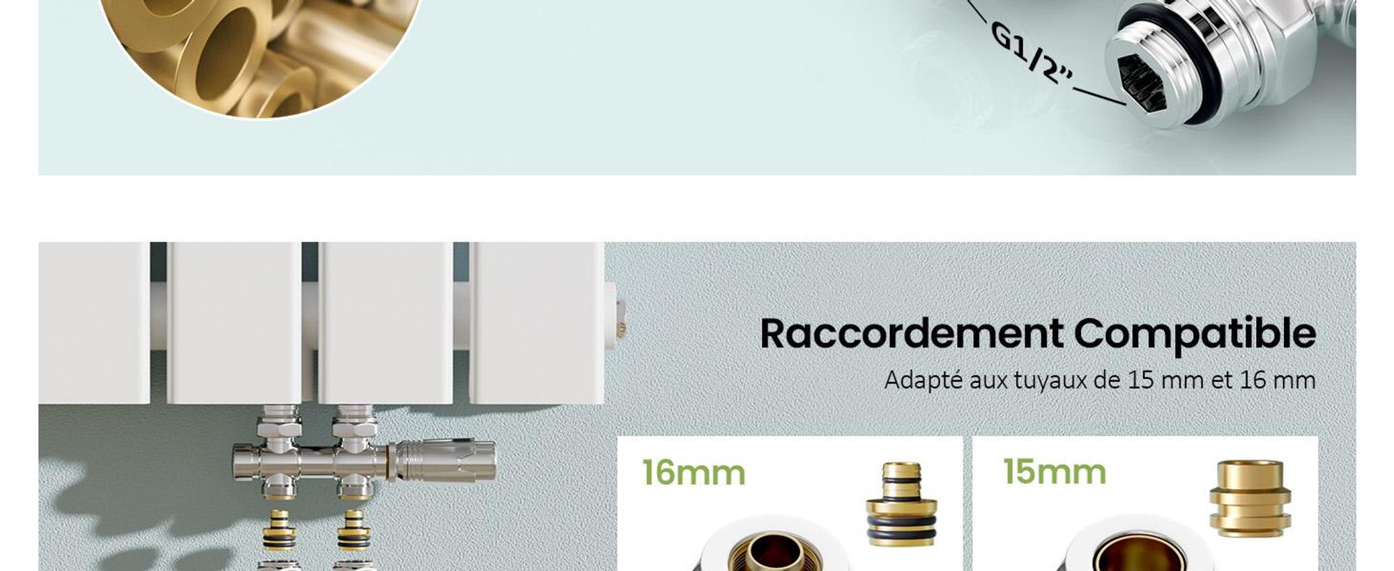 S'AFIELINA Set multibloc pour robinet de radiateur, chromé(1 pc) thermostat bloc robinet vanne accessoires de chauffage forme équerre et traversante