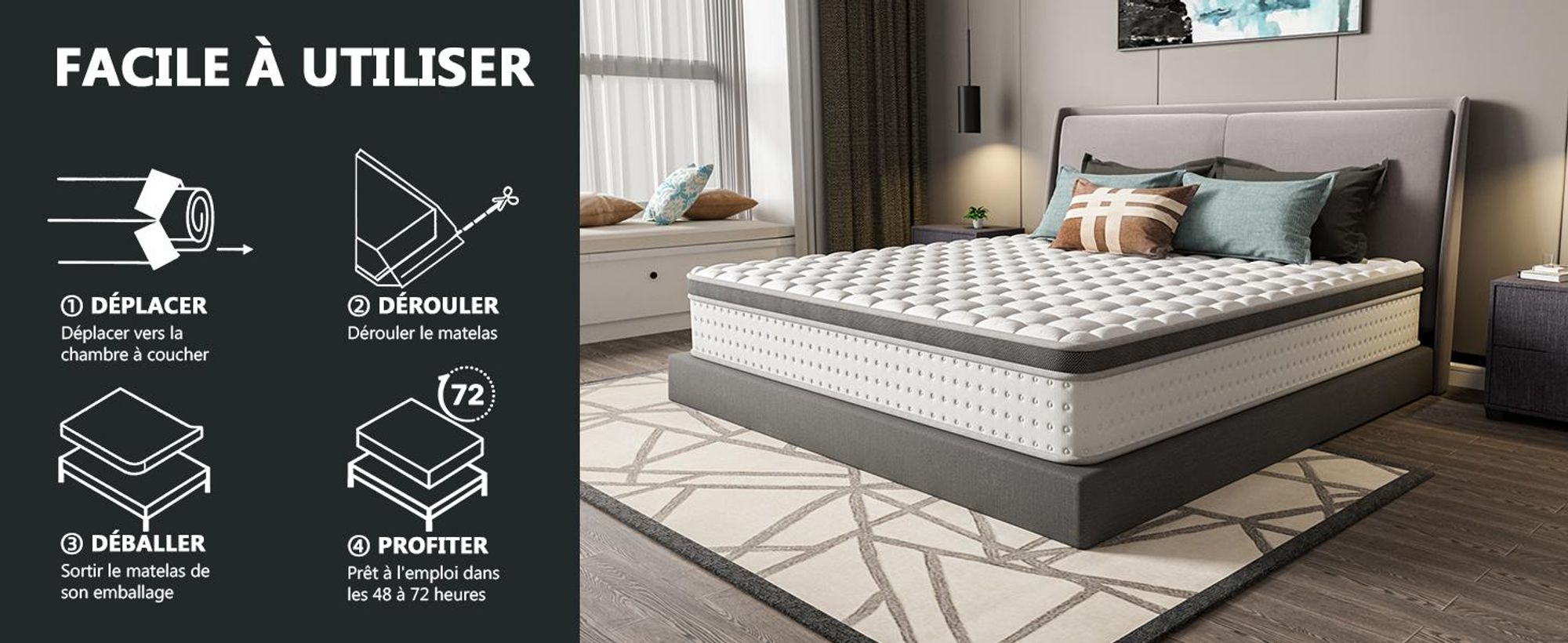 DEWINNER Hybridmatratze 160 x 200 x 25 cm mit Taschenfedern und Memory-Schaum, 7 Komfortzonen, mittlere Härte, -