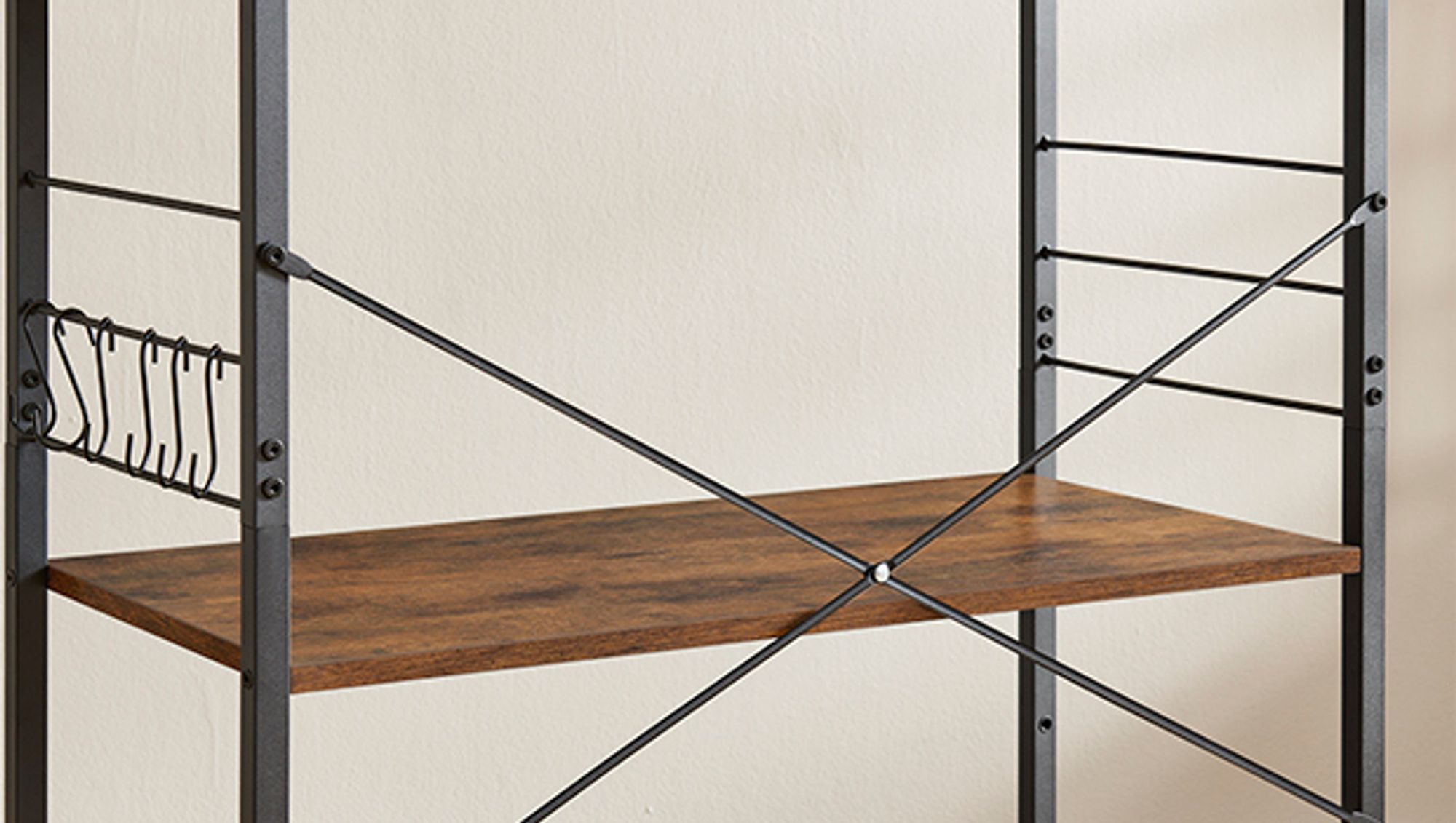 VASAGLE Küchenwagen mit 3 Ebenen, 6 Haken, 40 x 80 x 89 cm, Vintagebraun