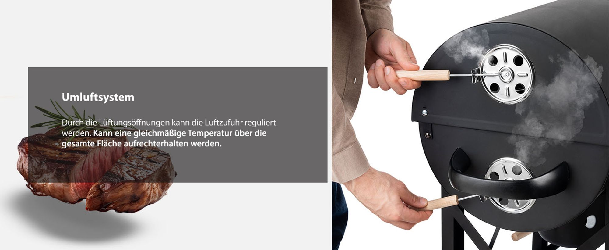 Lehmann Holzkohlengrill mit Grillrost, 2 Holzeinlegeböden, Deckel und Rädern