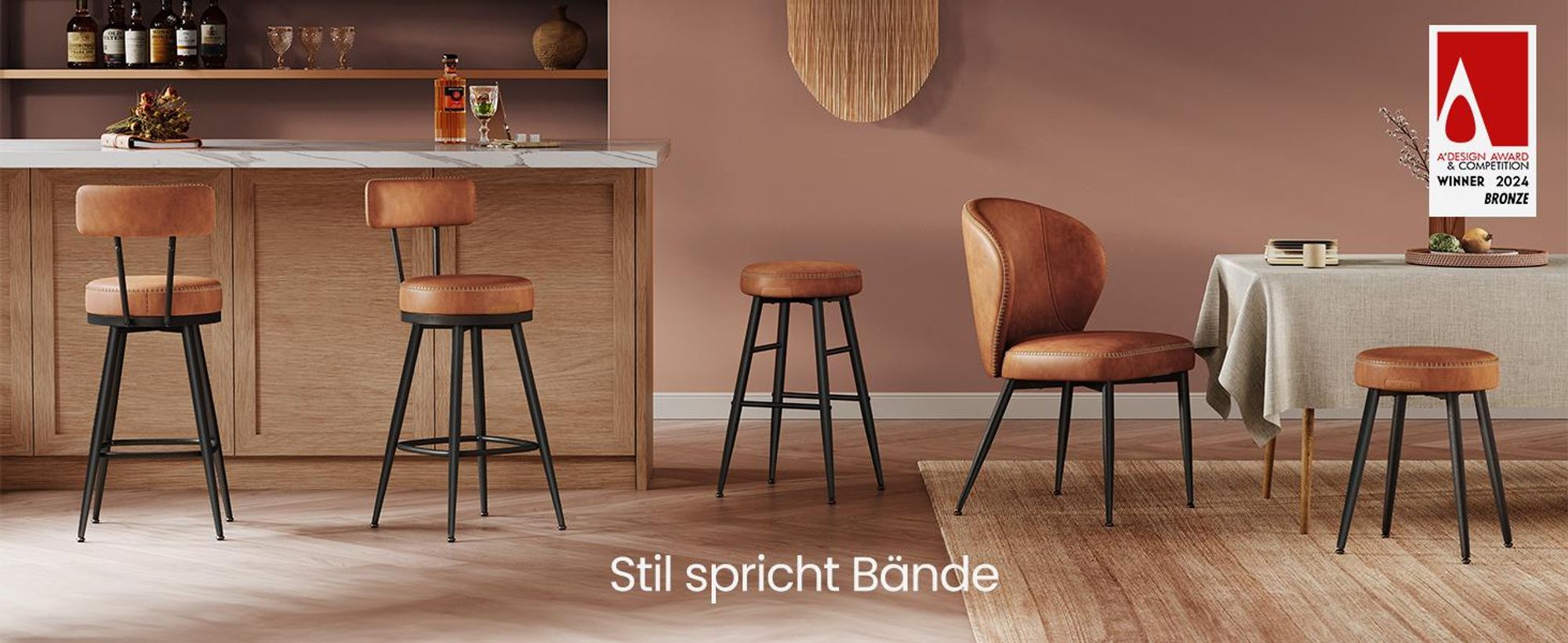 VASAGLE ECHO Kollektion Barhocker, 2er Set, Barstuhl, Kunstleder, karamellbraun