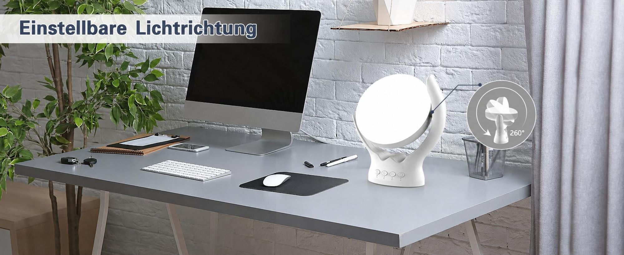 Stufenlos dimmbare Lichttherapielampe,UV-frei, 10.000 Lux, Therapielampe, rotierende Lichttherapielampe mit 5 Helligkeiten, 3 Farbtemperaturen, timbar