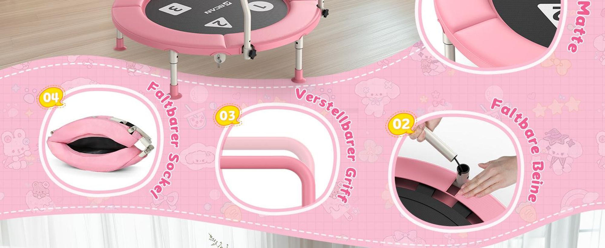 BCAN 91cm Kinder Trampolin für 1-6 J. – klappbar, ASTM-, Sicherheitsgriff, Schutzpolster, rutschfeste Füße, für Zuhause, Indoor & Outdoor
