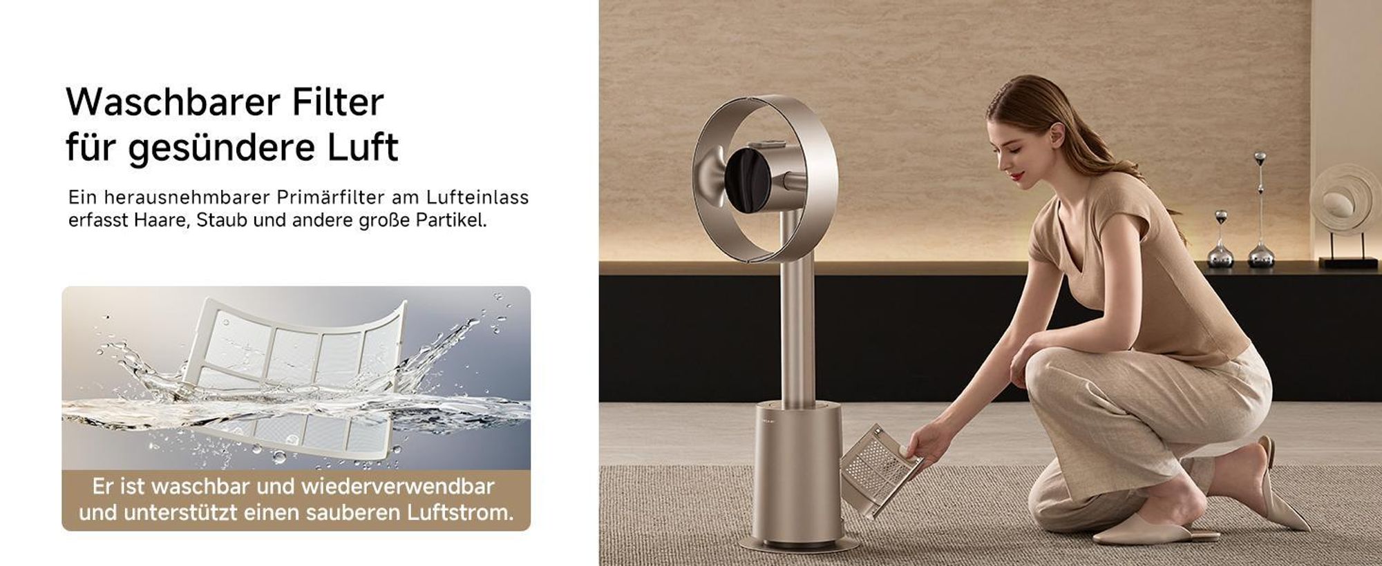 Dreame MF10 The Bladeless Fan,Standventilator,270° Room Air Flow Circulation,Temperature-Adaptive Airflow,Intelligent Wind Stream,Washable Filte,Gold