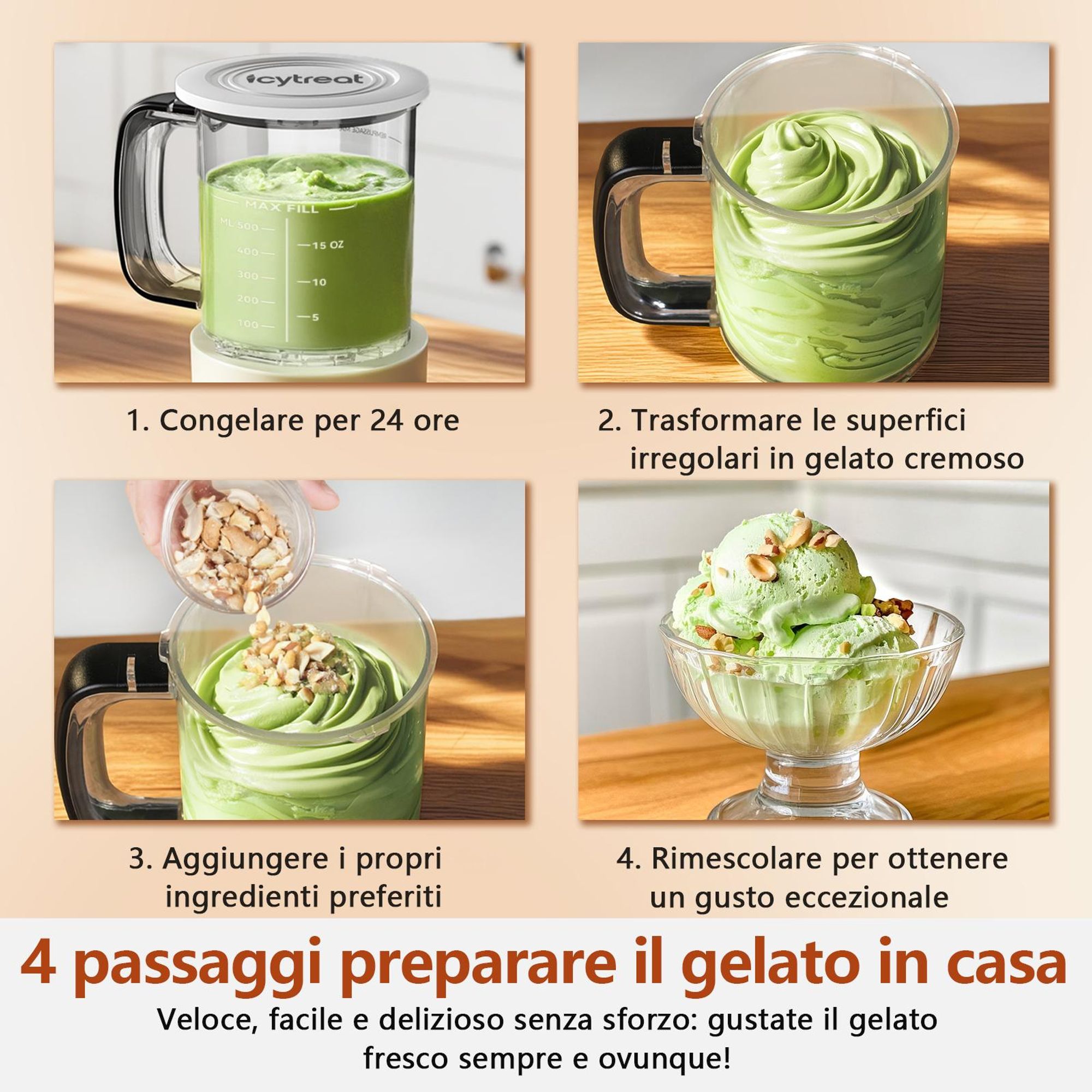 Gelatiera IcyTreat IC-1010 EU – Certificata CE – Completamente automatica, corpo in acciaio inox – Dotata di 3 contenitori e 12 programmi – Argento