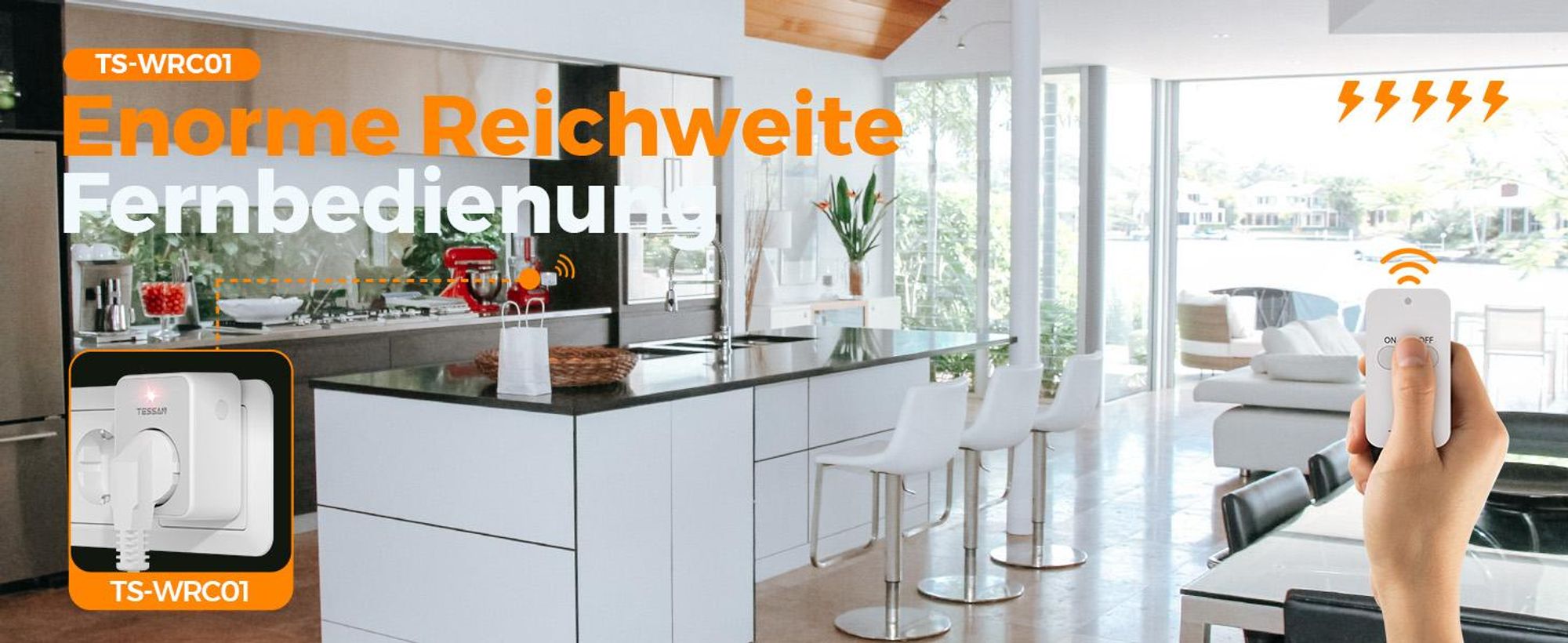 TESSAN Funksteckdose mit Fernbedienung Steckdose mit Fernbedienung 30,5M Reichweite Magnetische 3600W
