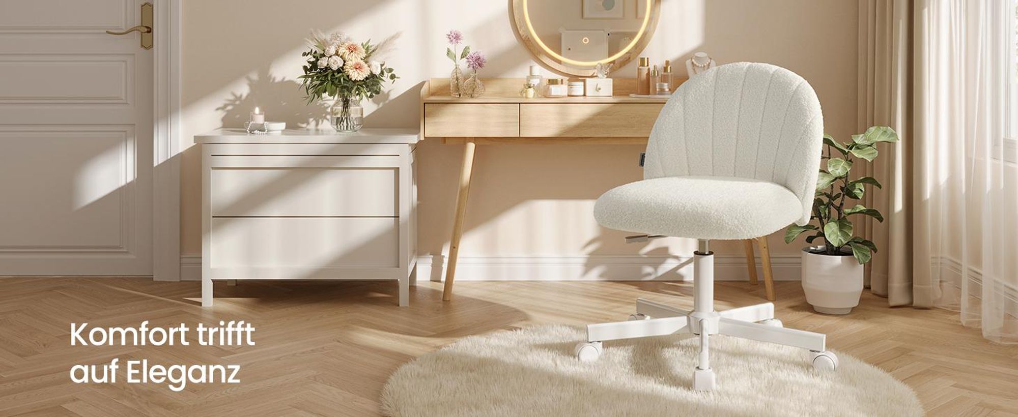 SONGMICS Homeoffice-Stuhl, Schminkstuhl aus Fleece, Schreibtischstuhl, Schaumstoffpolsterung, höhenverstellbar, für Arbeitszimmer, Schlafzimmer