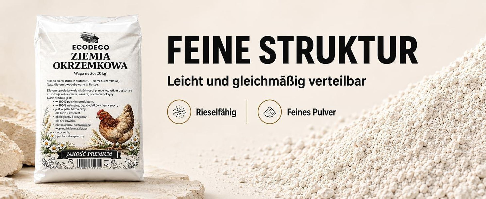 Ecodeco Kieselgur Diatomeenerde 10 Kg Für Hühnerstall, Einstreu Und Tierhaltung – Mineralischer Feuchtigkeitsbinder, Geruchlos