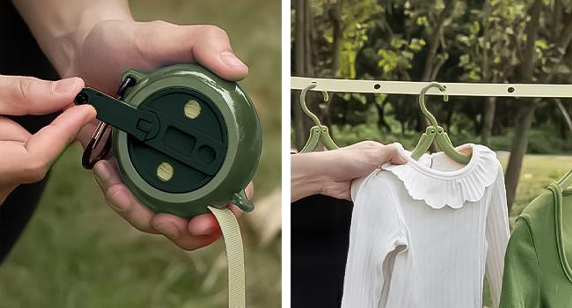 KRUMAD Ausziehbare Wäscheleine  4m - tragbare Camping-Wäscheleine mit Stahlkarabiner, klappbar, für Haushalt, Balkon, Wohnwagen & Outdoor