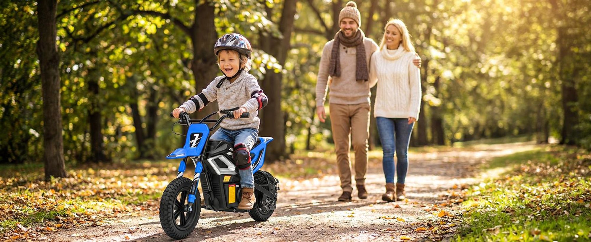 FCH Elektrisches Kindermotorrad, 24 V, 7 Ah, mit Ledersitz, Blau