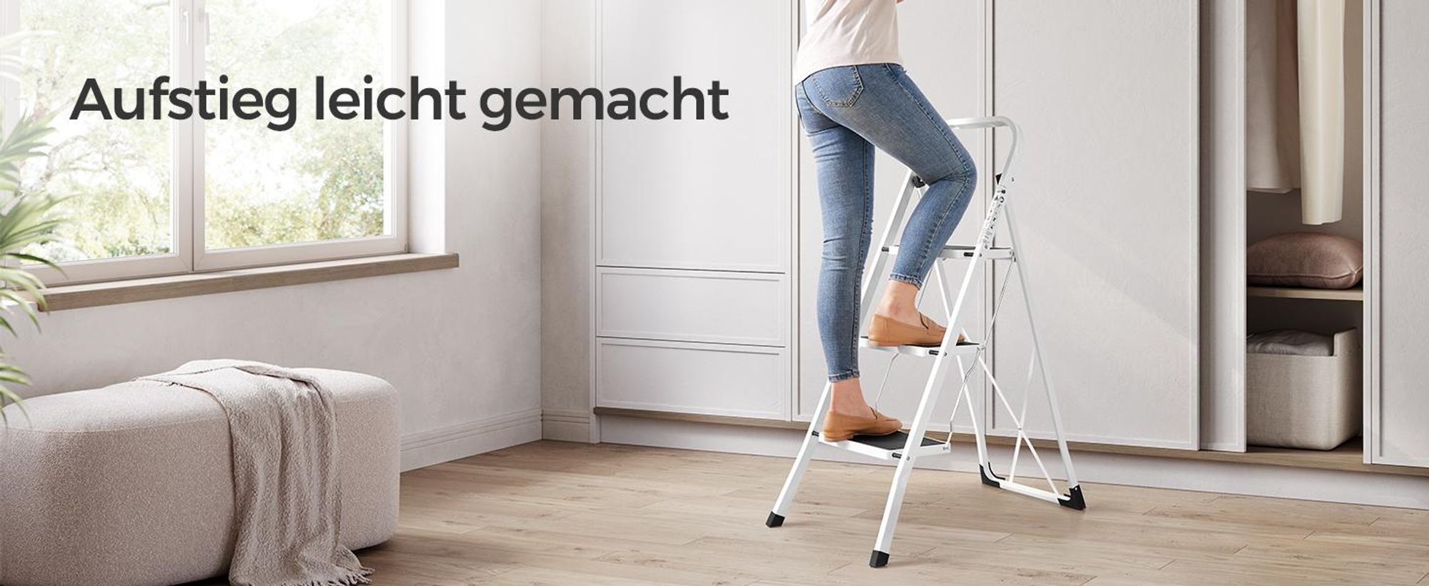 SONGMICS Klapptritt mit 3 Stufen, Trittleiter, mit Handlauf, aus Stahl