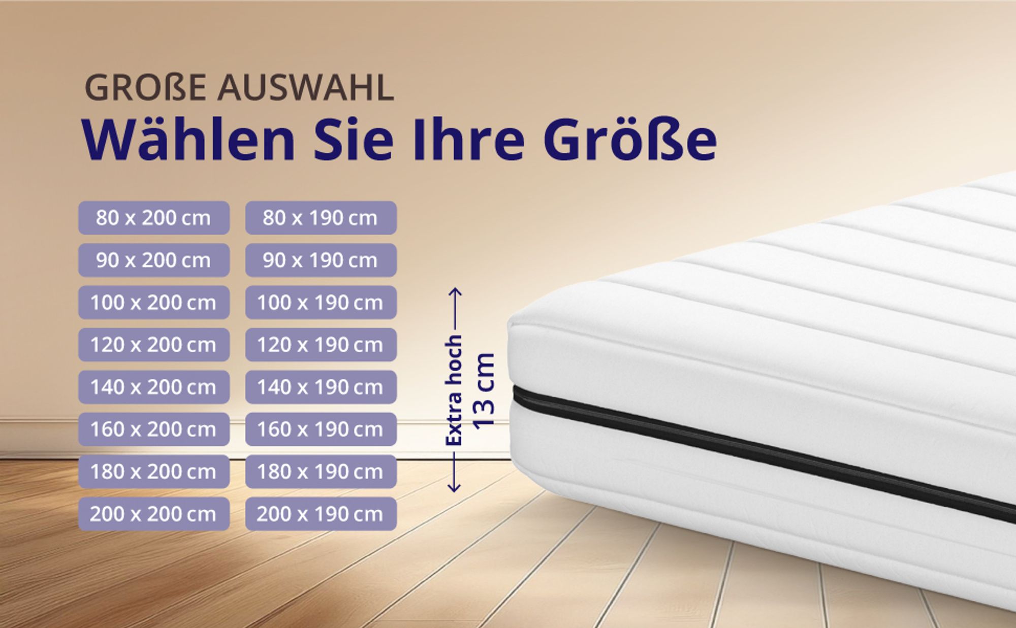ergonomische Matratze 90x200 H2 / H3 - 7-Zonen hochwertige Qualität - 13cm