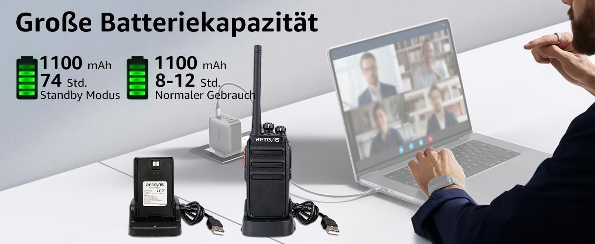 Retevis RT24 Plus Funkgeräte, Lizenzfrei Walkie Talkie 4er mit Headset Wiederaufladbarer Akku, 16 Kanäle IPx4 Wetterschutz Handfunkgerät für Schule