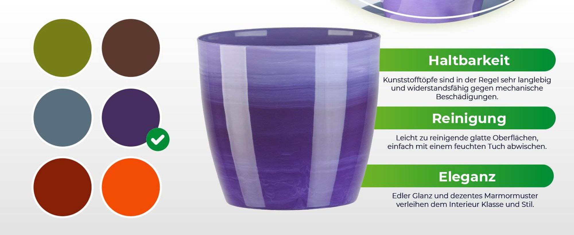 KADAX Blumentöpf "Agen", Pflanzkübel, runder Blumenkübel aus Kunststoff, 18 cm, violetter Marmor