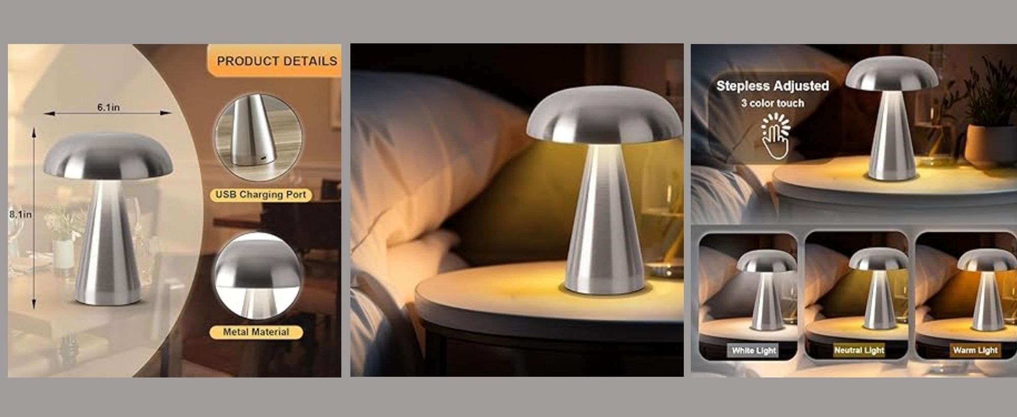 Justup Pilz Nachttischlampe - Dimmbar Mit Uhr & Timer Funktion