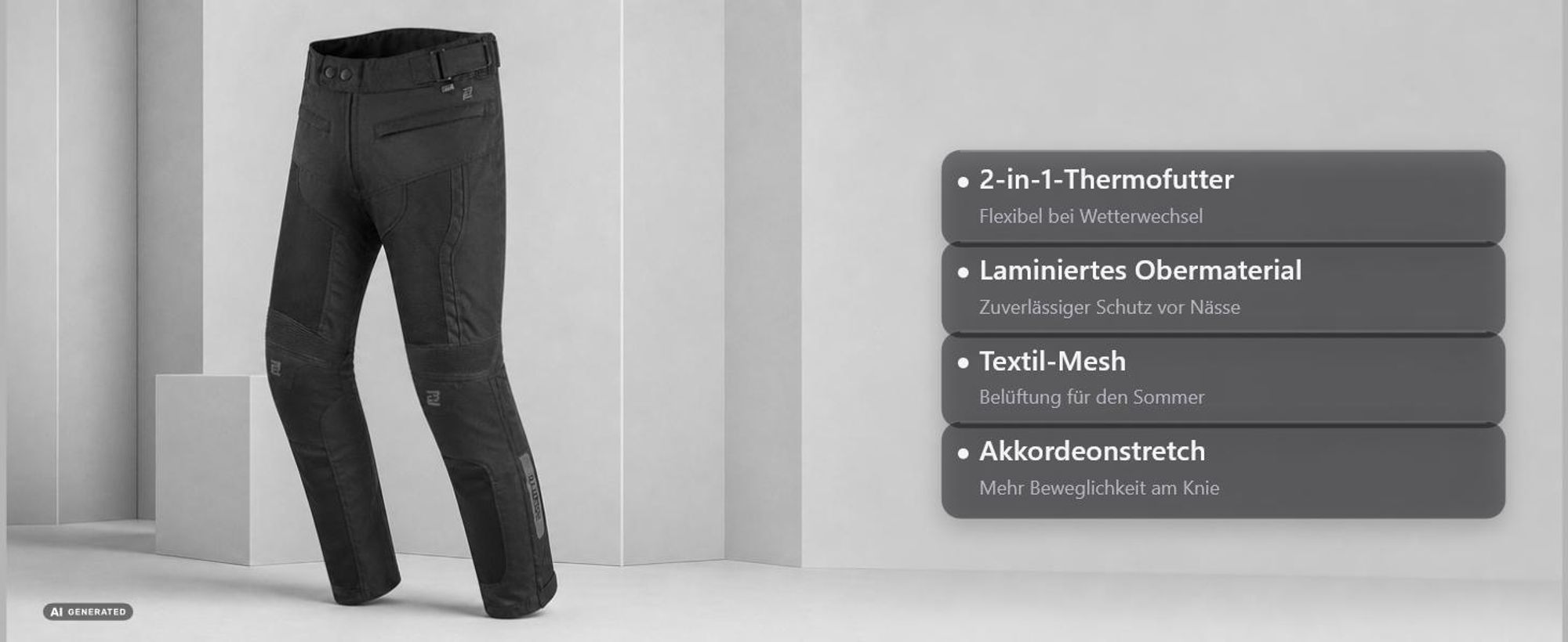 Bogotto Vysio wasserdichte 2in1 Motorrad Textilhose, schwarz, XL