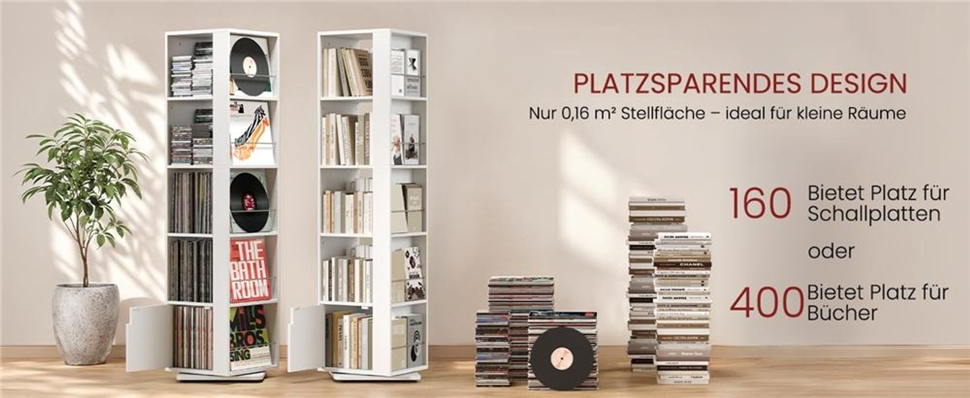 Yaheetech 360° drehbares Bücherregal, mit 5 Ebenen und 20 Fächern, Standregal 42×42×169 cm, Drehregal Dekoregal mit verstellbaren Einlegeböden, Weiß