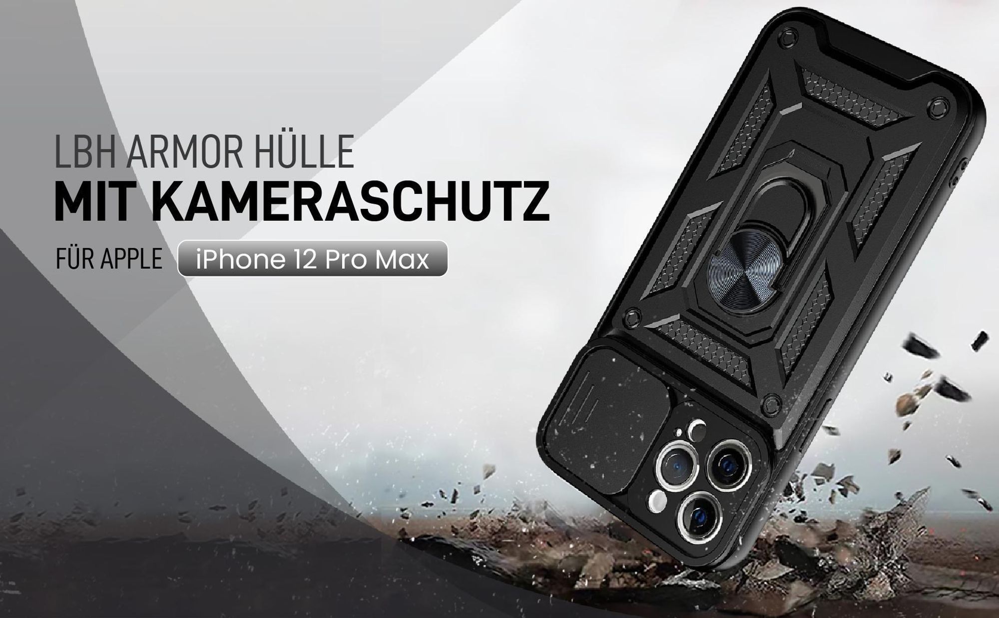 Schwarze Outdoorhülle mit Kameraschutz für Apple iPhone 12 Pro Max