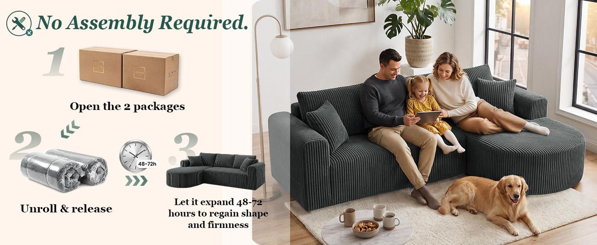 Divano angolare con funzione letto, divano modulare in velluto senza braccioli, divano con chaise longue, divano a forma di L con funzione letto, divani componibili con cuscini e tasche laterali, lunghezza 243 cm
