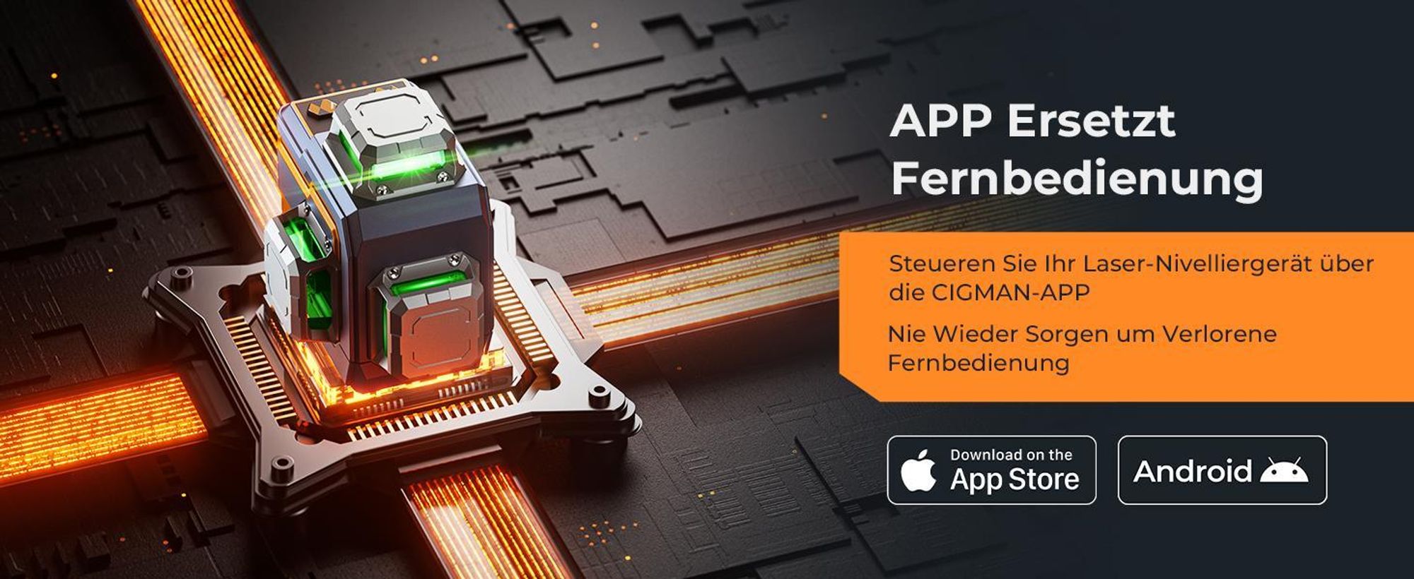CIGMAN CM-S01 3D Laser-Nivelliergerät – 3x360°, APP-Steuerung, grüner Laser, IP54