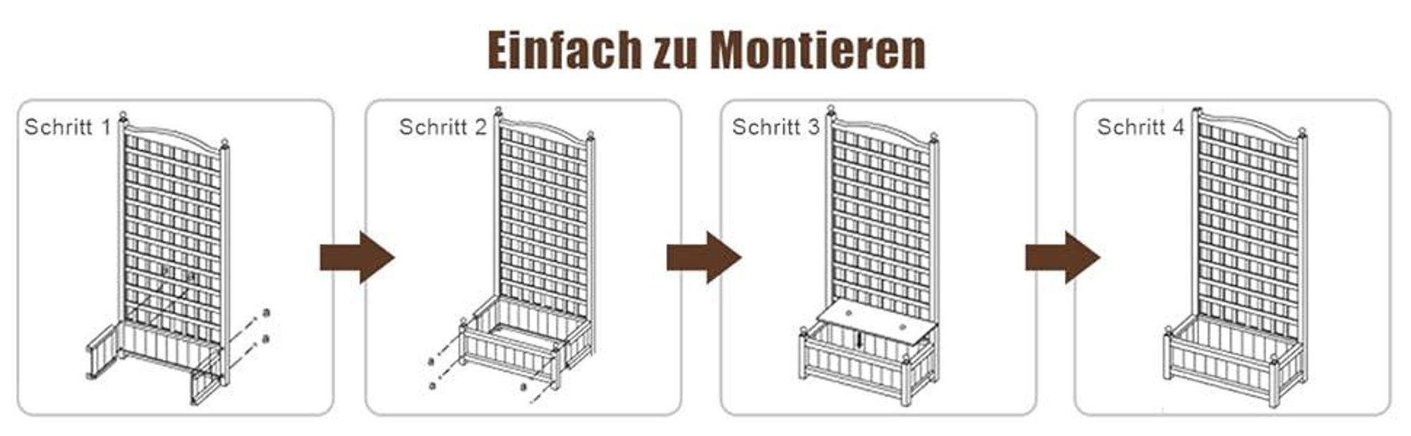 COSTWAY Blumenkasten mit Rankgitter, Pflanzkasten Holz, Hochbeet mit Spalier&Drainagelöchern, Gartenspalier Rankkasten für Garten 64,5x28x120 cm Braun