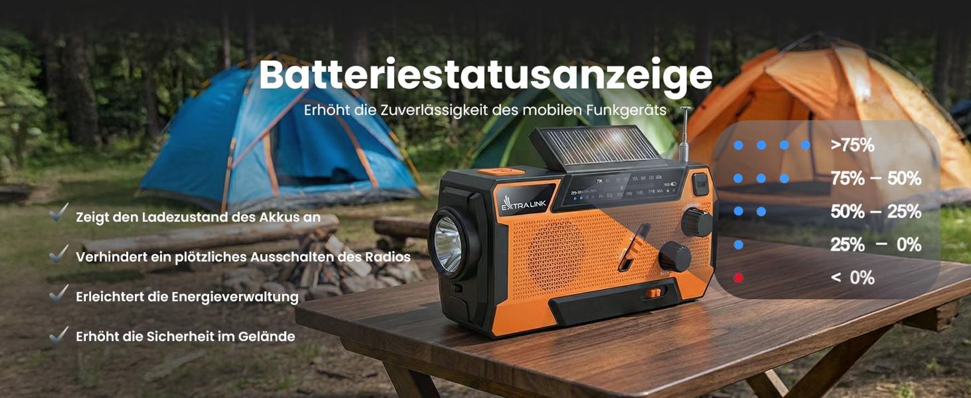 Extralink Notfallradio Solar & Kurbel, 4000mAh, Powerbank, LED
