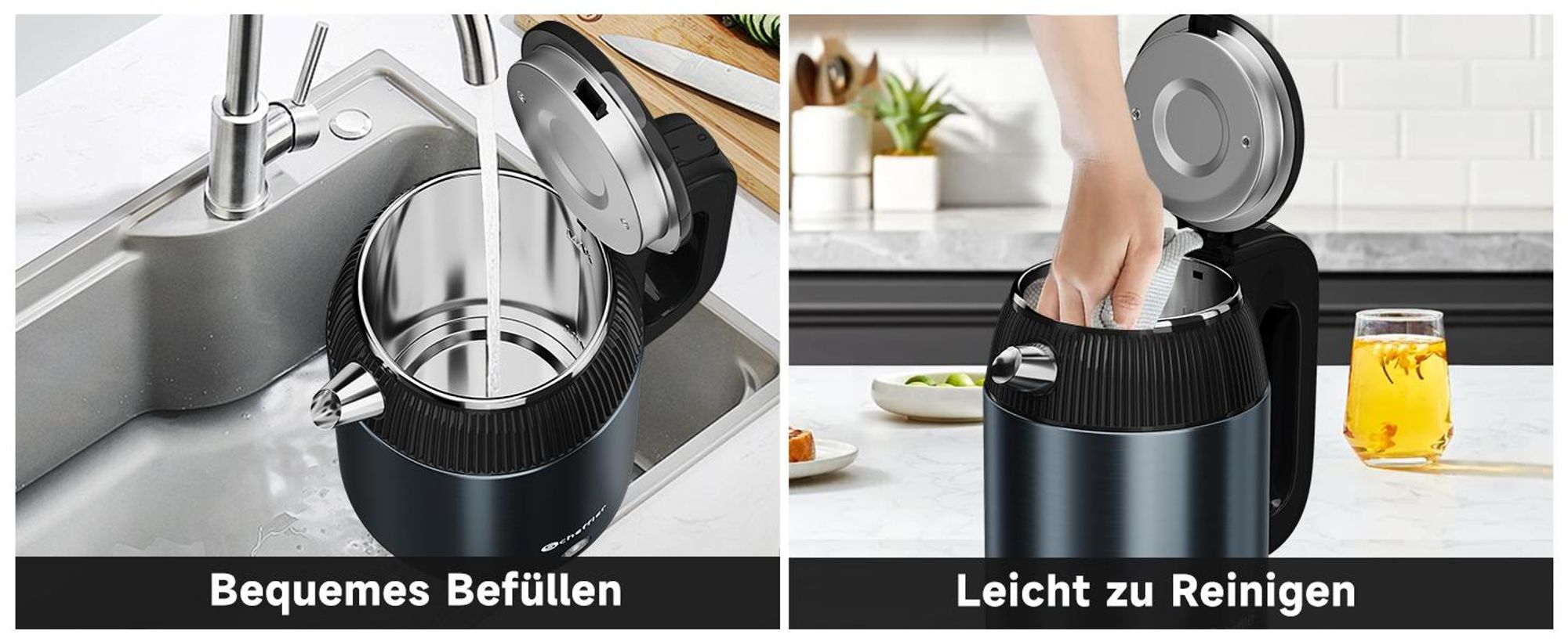 SCHEFFLER Wasserkocher Edelstahl 2,2 Liter Elektrischer Wasserkocher 1500W Teekocher, BPA Frei, Trockengehschutz Auto-Off LED-Anzeigele, Blau