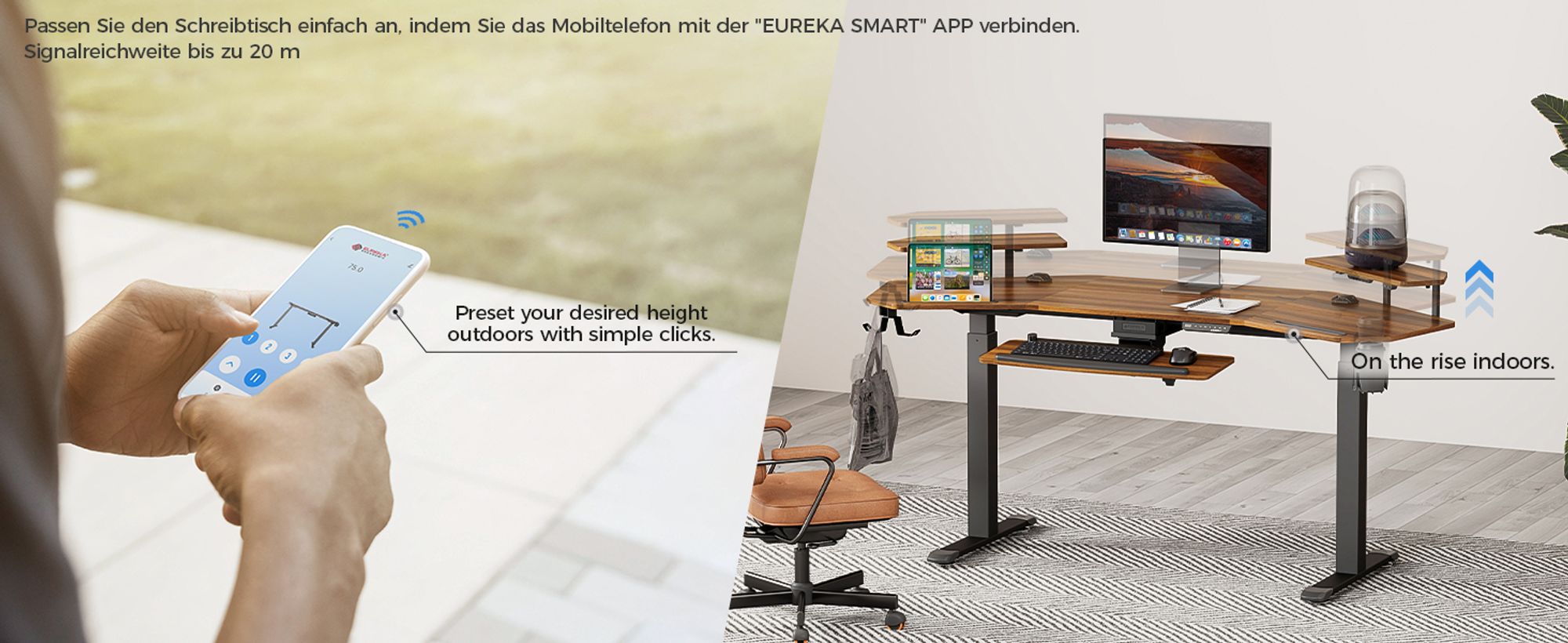 EUREKA ERGONOMIC Elektrisch Computertisch 182×76cm Höhenverstellbarer Schreibtisch Stehpult Gaming Tisch mit Monitorständer und Tastaturablage
