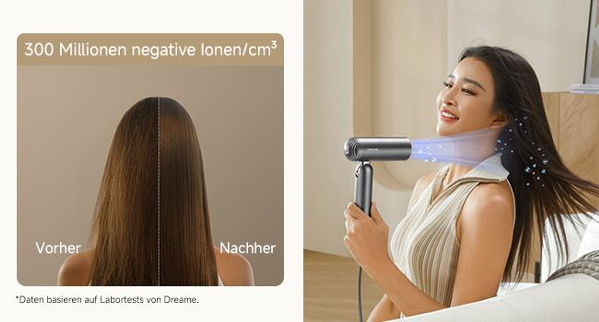 DREAME Pocket Pro Haartrockner,3 klappbare Formen,300g,110K U/min Motor,300M negative Ionen/cm³,konstant 57°C,40s NTC-Trocknung,2026 Neue Version,Gold