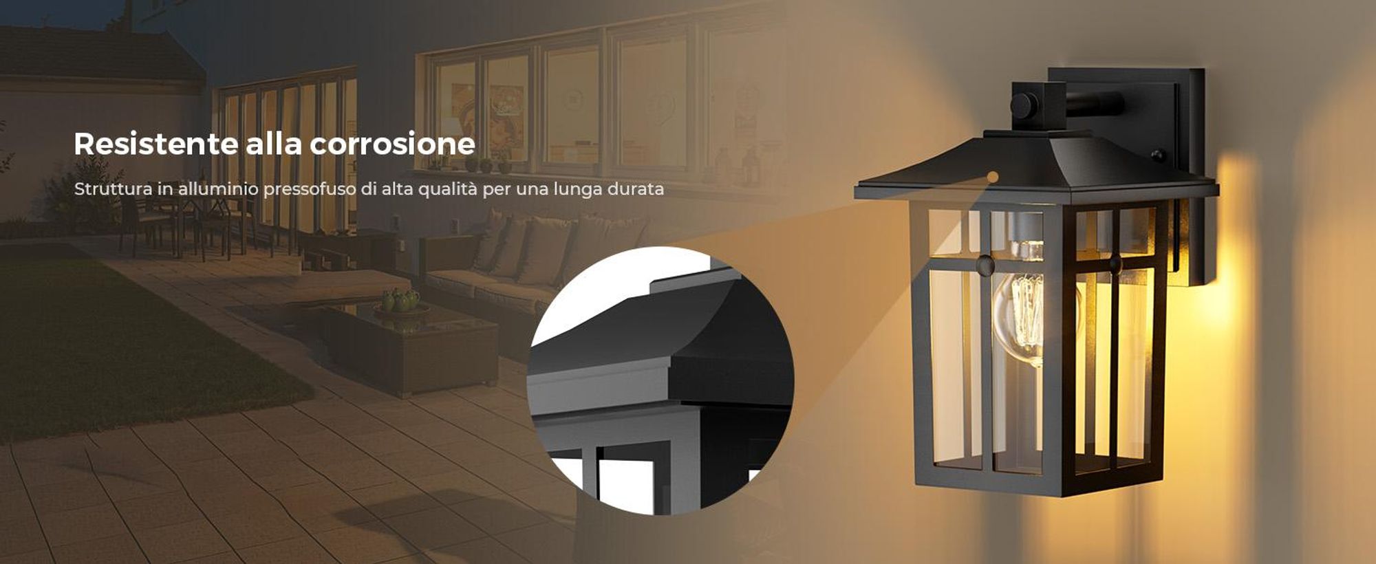S'AFIELINA lampada da parete per esterno, lampada da parete per terrazzo, luci da parete per casa, attacco E27, lampada da parete nera, 1 pezzo