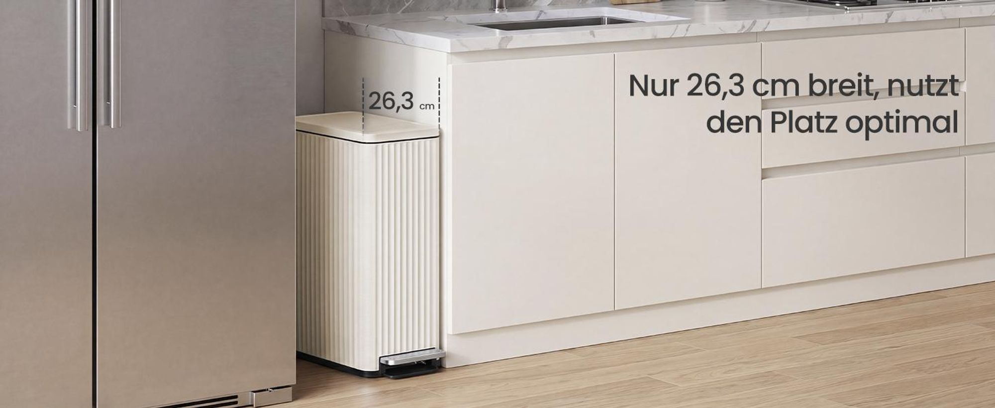 SONGMICS Mülleimer Küche 50 L, Tretmülleimer mit Softclose-Deckel, herausnehmbarer Inneneimer, Stahl, 15 Müllbeutel, creme