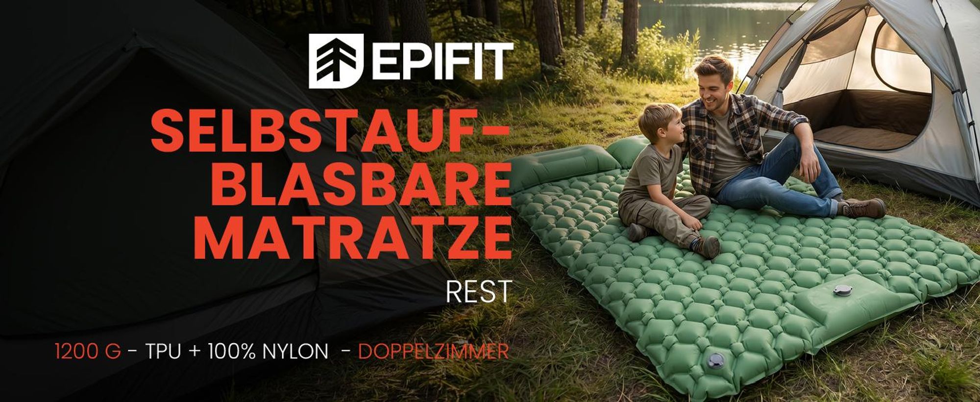 Isomatte selbstaufblasend Luftmatratze Schlafmatten Doppelmatt 195*120*5cm