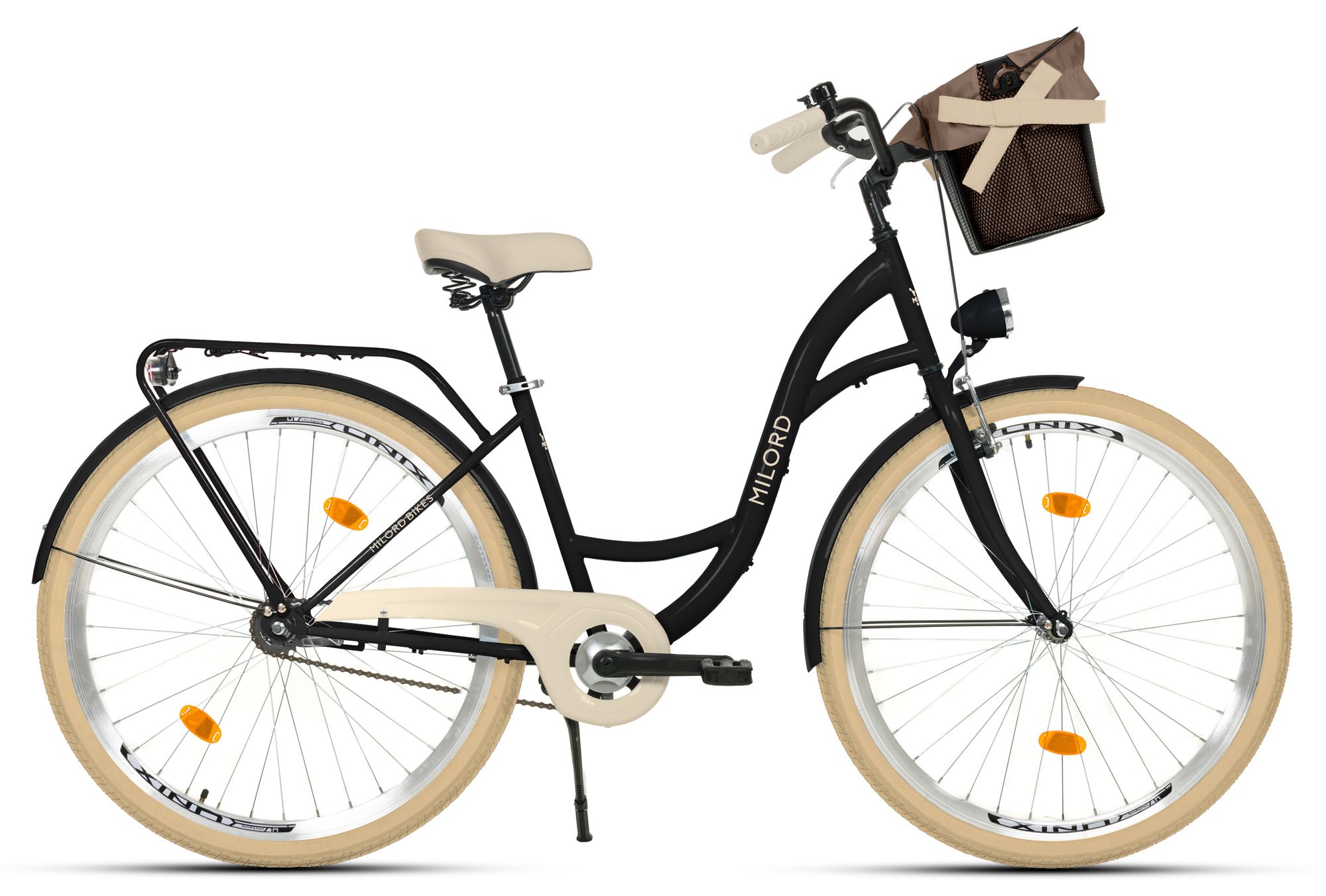 Milord Komfort Stadtfahrrad Fahrrad mit Korb Damenfahrrad, 28 Zoll, Weiß, 1-Gang