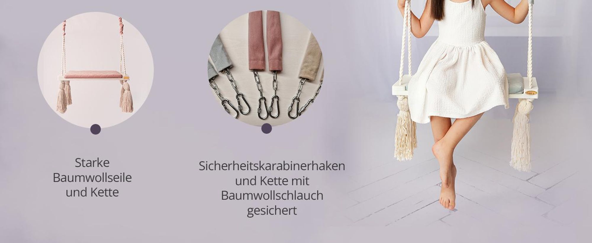Create for you® - Kinderschaukel Indoor, Große Kinderschaukel aus Holz, Rosa