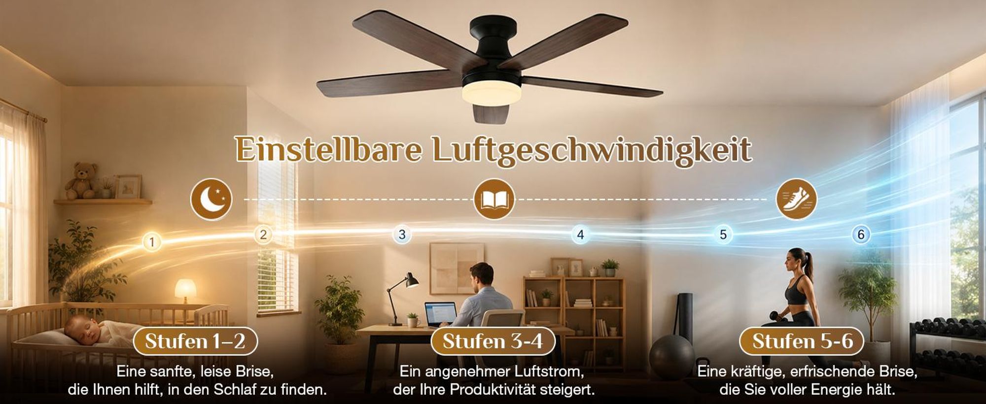 106cm Deckenventilator mit Beleuchtung und Fernbedienung, DC Motor, 3 Farbtemperatur Dimmbar, 6 Stufen, APP-Steuerung, Doppelseitige Flügeln