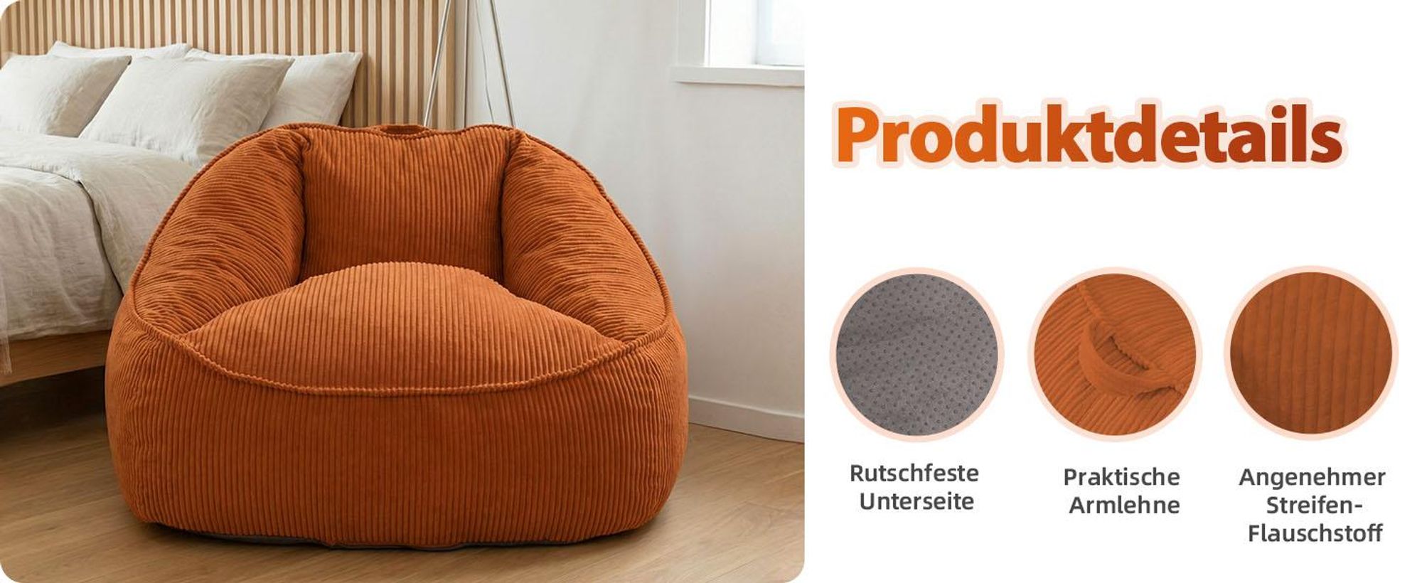 Giant Bean Bag Sitzsack für Erwachsene mit Schaumstofffüllung, rund