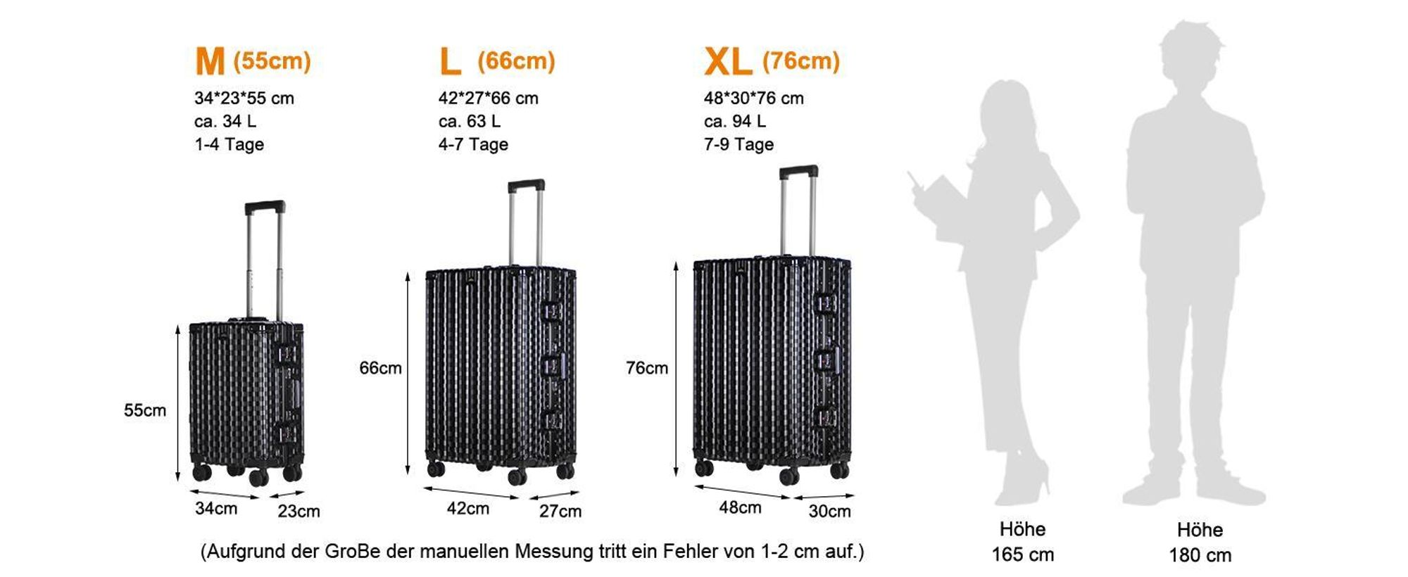 HOMELUX Trolleyset Größe M, L, XL Reisekoffer Alu-Rahmen ABS & TSA Schloss 3 tlg. Trolley Hartschalen koffer Set 2401 Weiß