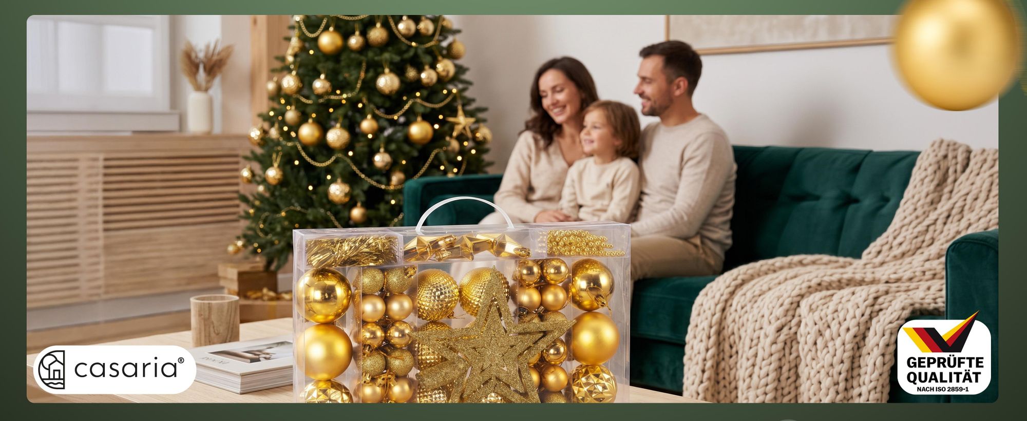 DEUBA® Weihnachtskugeln 66tlg Baumschmuck-Set mit Sternen Kunststoff Gold