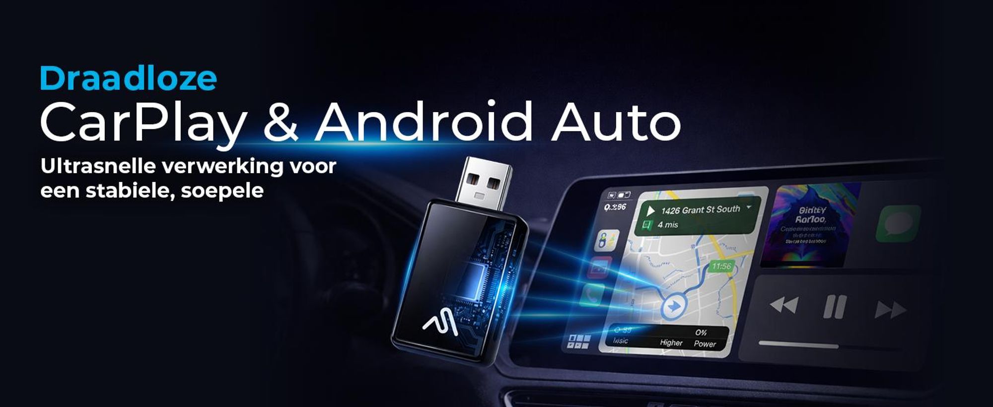 AutoSky CarPlay & Android Auto Adapter – Draadloos, Plug & Play, compatibel met fabrieksmatig geïnstalleerde CarPlay