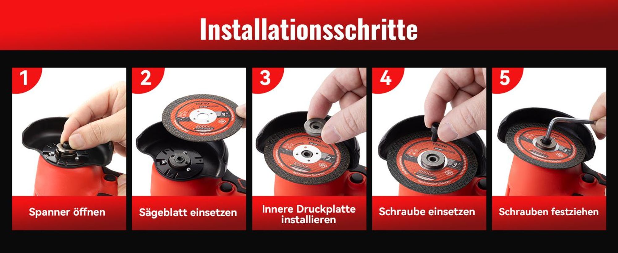 TEENO 21V Winkelschleifer mit Bürsten, 19500 U/min, inklusive 2 Akkus mit 1500mAh und 6 Schleifscheiben, professionelles Elektro-Trennschleifer Set