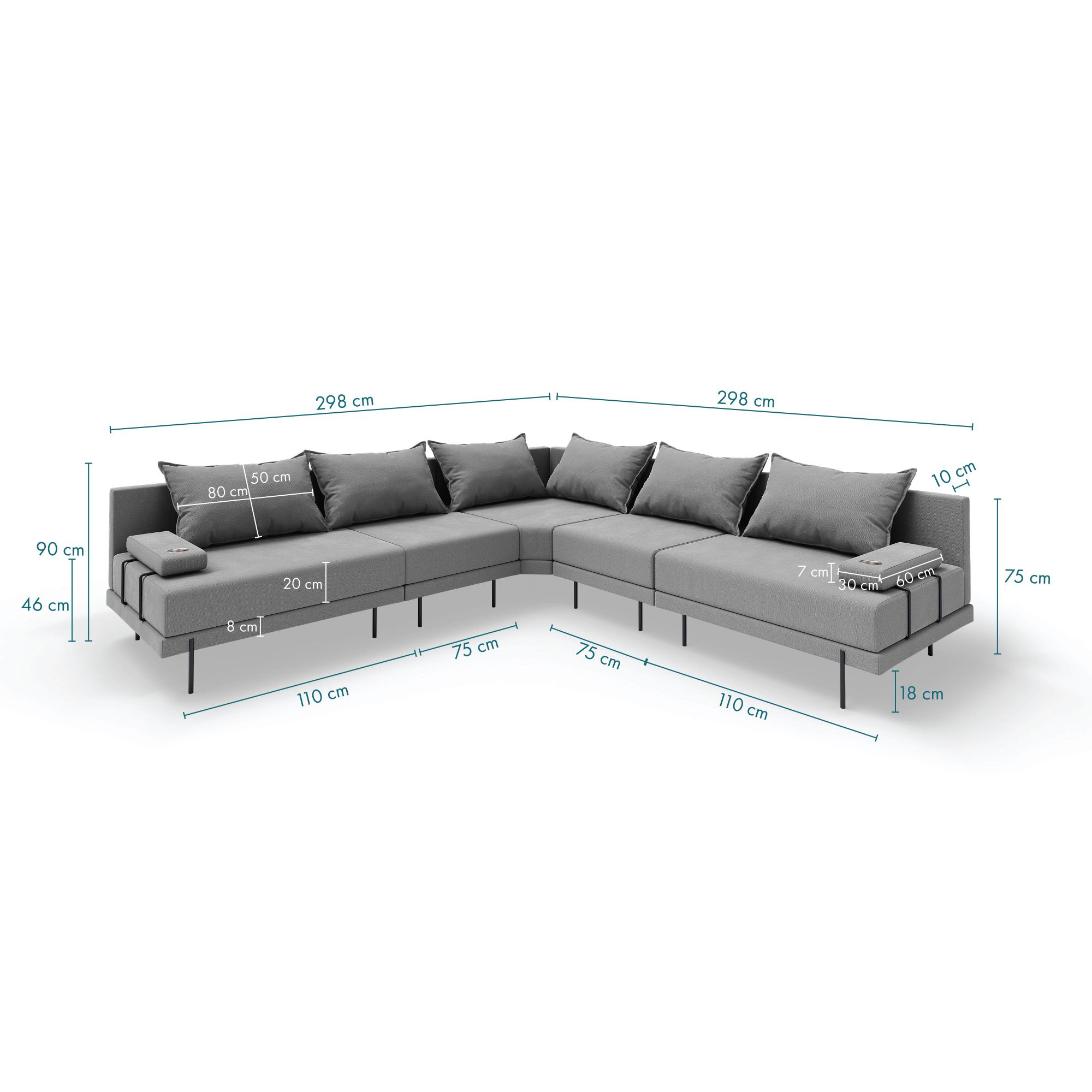 TRADA Gartenecksofa Bahama L Dunkelgrau 298x298 cm Gartenmöbel set Wasserabweisend Stoff