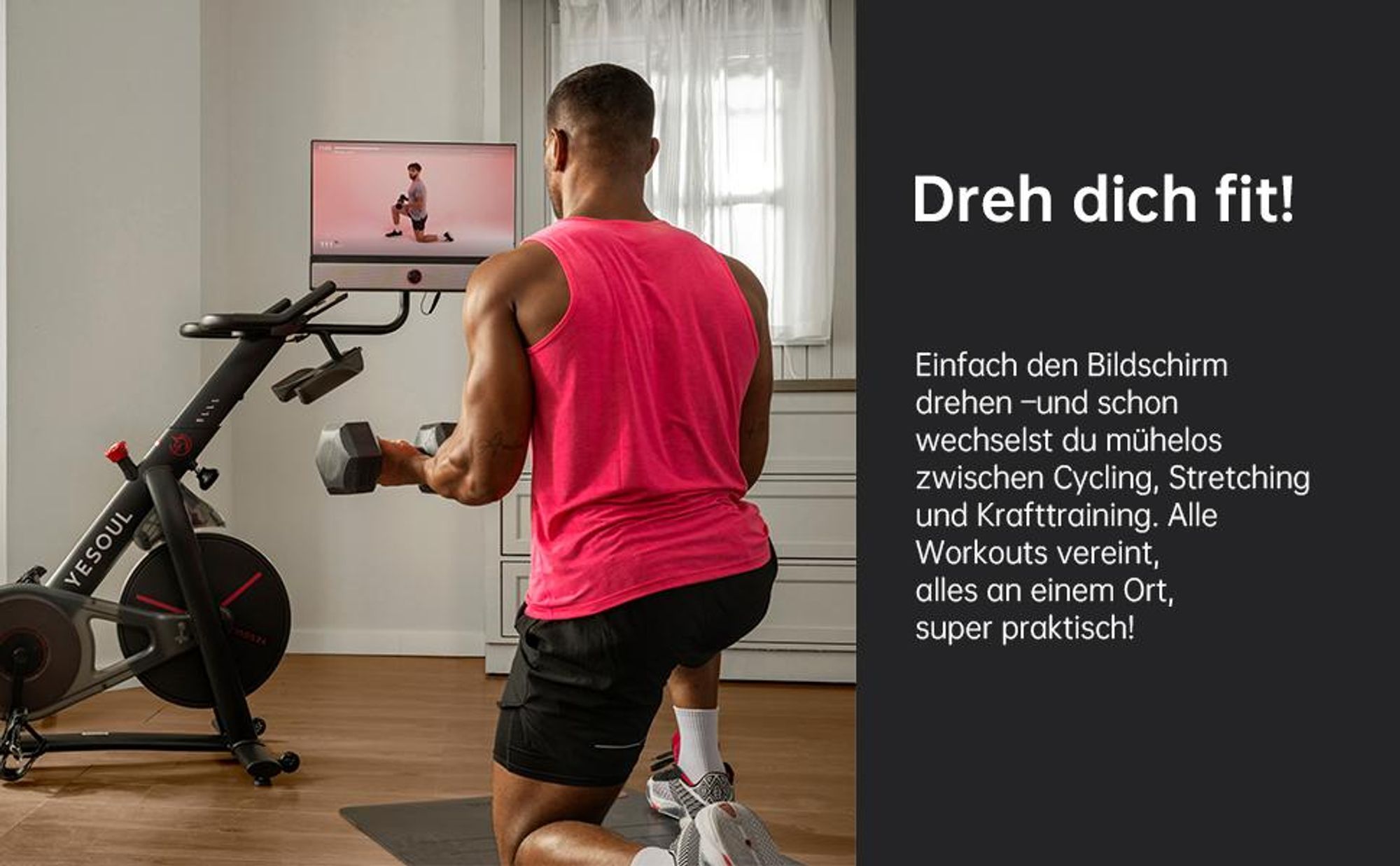 Yesoul G1M Max Fitnessbike, 21,5" FHD-Display, 30W x4 Lautsprecher, 360°.Sound, Magnetwiderstand, leise & mit unbegrenztem Streaming