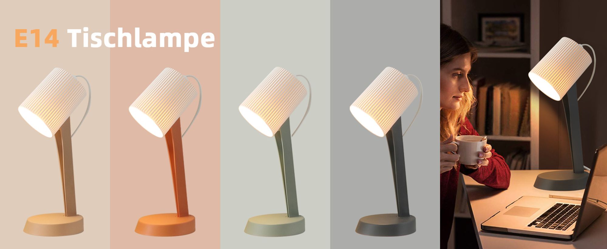ZMH Nachttischlampe 2er Set Tischleuchte Wohnzimmer Tischlampe mit Kabel Dunkelgrau E14 Tischlampen Moderne Landhausstil für Esstisch Schlafzimmer