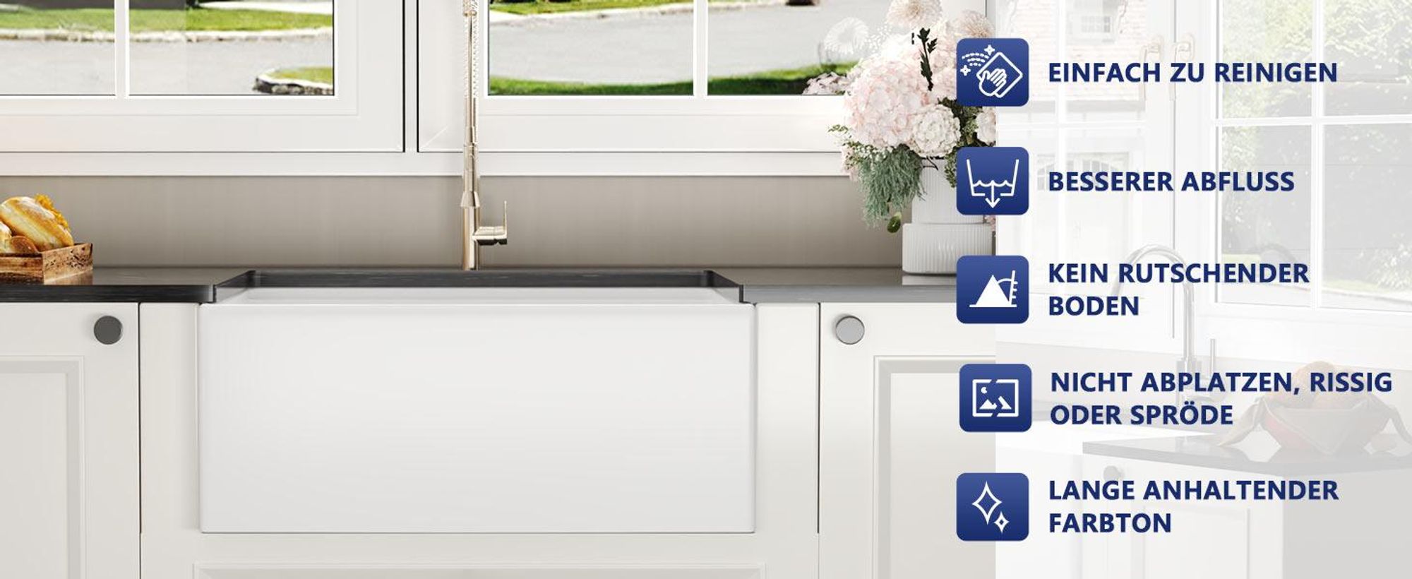 DeerValley Spülbecken DV-1K0256 (61x50,8x25,4 cm) – Umkehrbares Apron-Front Küchenspüle Einbauspüle, Einzelschale, Solides Feuerfestton, Glänzend Weiß