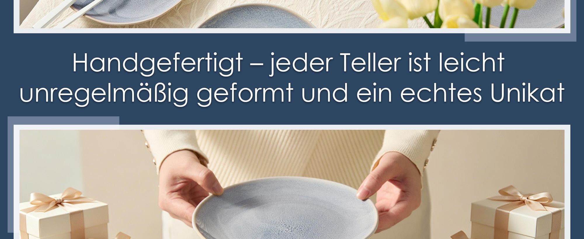 Teller Set 6-teiliges Ø19,5 cm Keramik Essteller, Speise- & Dessertteller Porzellantell 6 Personen Reactive Glaze, mikrowellen- & spülmaschinenfest