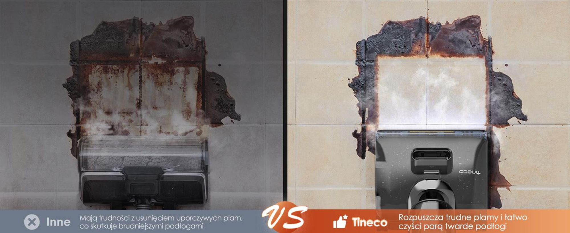 Tineco FLOOR ONE S7 Stretch Steam Bezprzewodowy Odkurzacze na sucho i mokro, 160℃ HyperSteam, Przeciwdziałający Splątaniu, FlashDry, Do 80 min pracy