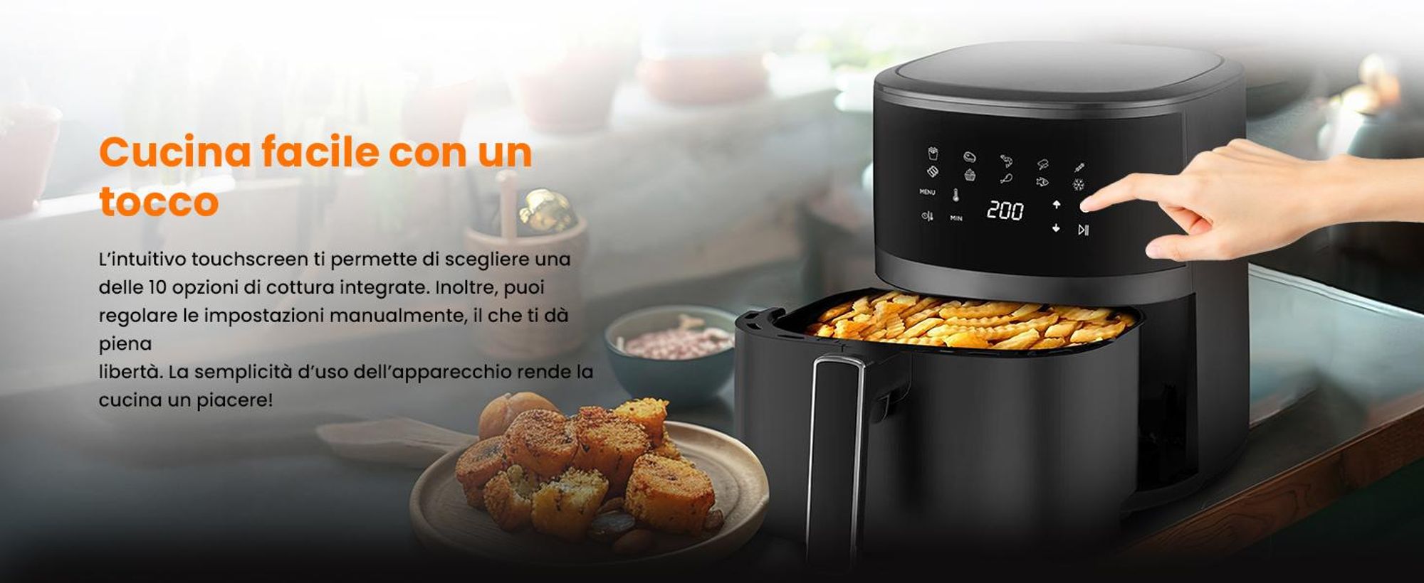 Extralink Air Fryer 4,2 L, friggitrice ad aria, 1300 W, display touch, nera