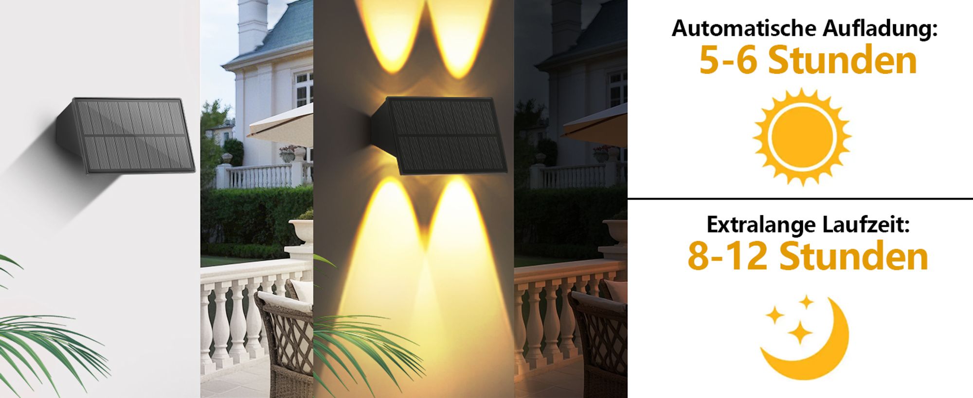 ZMH Solarlampen für Außen 4ER Solar Wandleuchte Aussen Wand Außenwandleuchten Aussenleuchte Warmweiß solarwandleuchten Wasserdichte Wandleuchte Up and Down solarleuchte für Zaun Terrasse Balkon